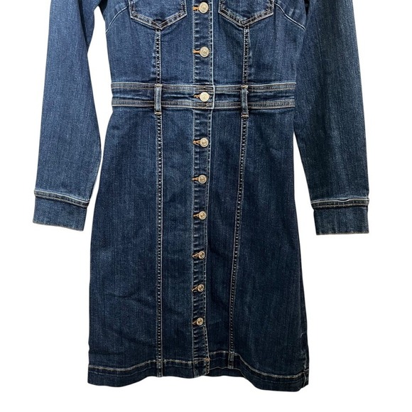 7 For All Mankind Denim Shirt Dress XS Lapis Blue Button Front Long Sleeve NWOT - Picture 4 of 9